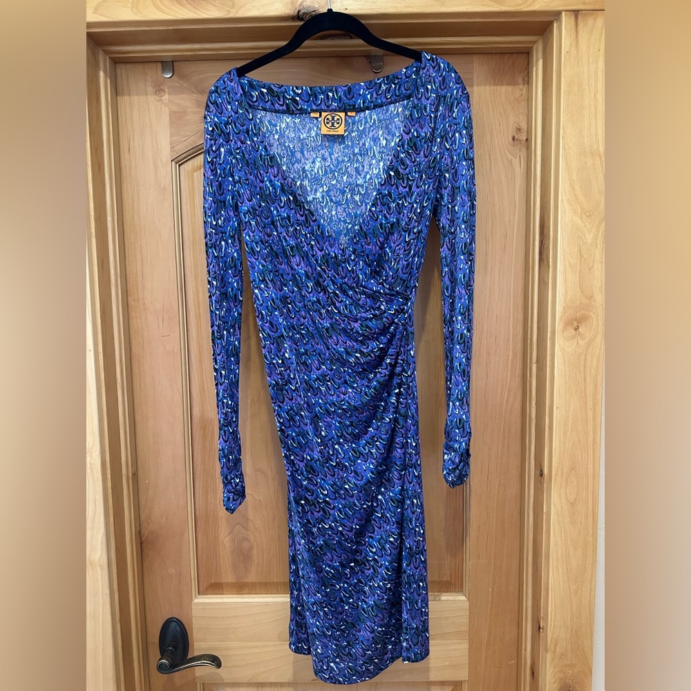 Tory Burch Faux Wrap Patterned Long Sleeve Dress